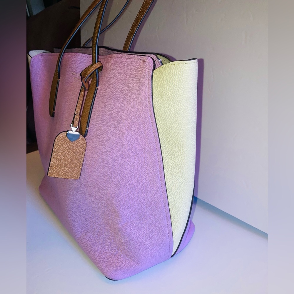 Kate Spade Large Pebbled Leather Lavender and Cream Tote Bag with Brown Handles - Picture 2 of 16